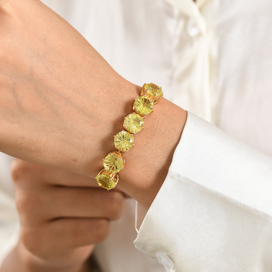 D'Joy AAA Ouro Verde-Quarz 20cm Half-Eternity Armband, 925 Silber 750 Gelbgold Vermeil - 21,32 ct.