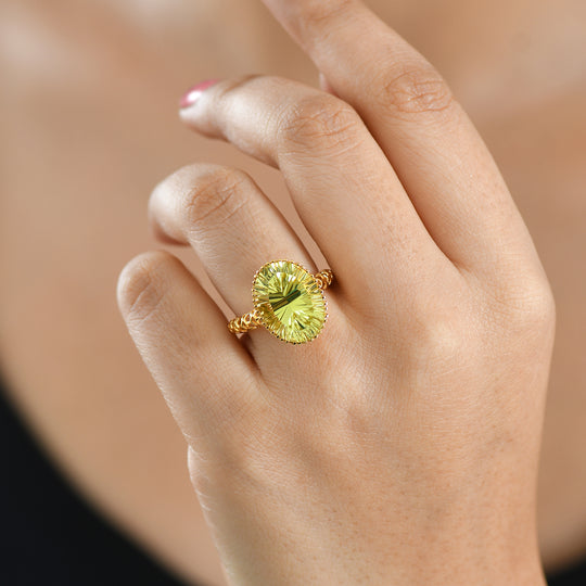 D'Joy AAA Ouro Verde-Quarz Ring 925 Silber 750 Gelbgold vermeil (Größe 19.00) ca. 10,09 ct