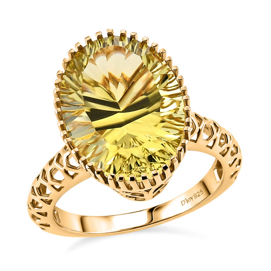 D'Joy AAA Ouro Verde-Quarz Ring 925 Silber 750 Gelbgold vermeil (Größe 19.00) ca. 10,09 ct