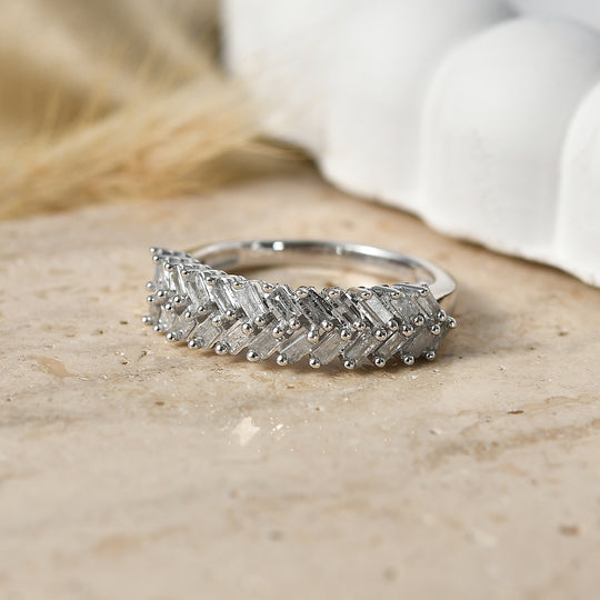 D'Joy Weißer Diamant Ring 925 Silber Rhodiniert (Größe 20.00) ca. 0.50 ct