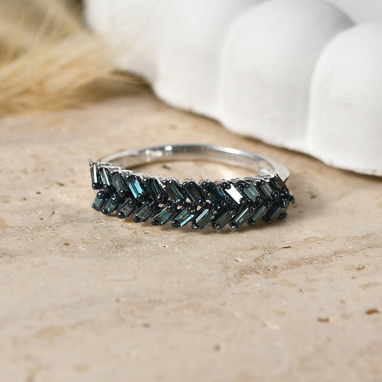 D'Joy Grüner Diamant Ring 925 Silber Rhodiniert (Größe 17.00) ca. 0.50 ct