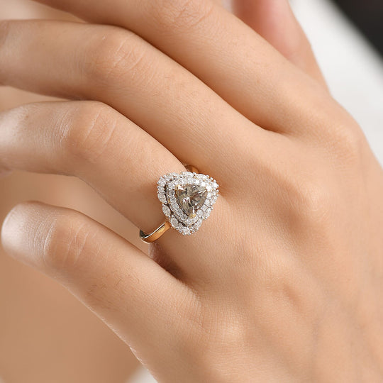 D'Joy AA Turkizit, Moissanit AGI zertifiziert Ring 925 Silber 750 Gelbgold vermeil (Größe 20.00) ca. 2,24 ct