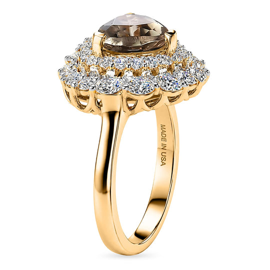 D'Joy AA Turkizit, Moissanit AGI zertifiziert Ring 925 Silber 750 Gelbgold vermeil (Größe 20.00) ca. 2,24 ct