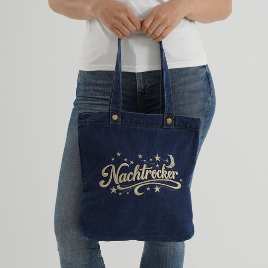 Shopper-Tasche mit Stickerei, Reißverschluss und Innenfach, 34x35cm, Dunkelblau