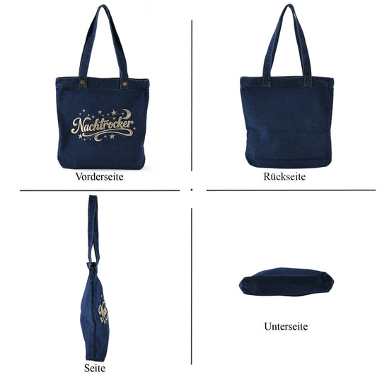 Shopper-Tasche mit Stickerei, Reißverschluss und Innenfach, 34x35cm, Dunkelblau
