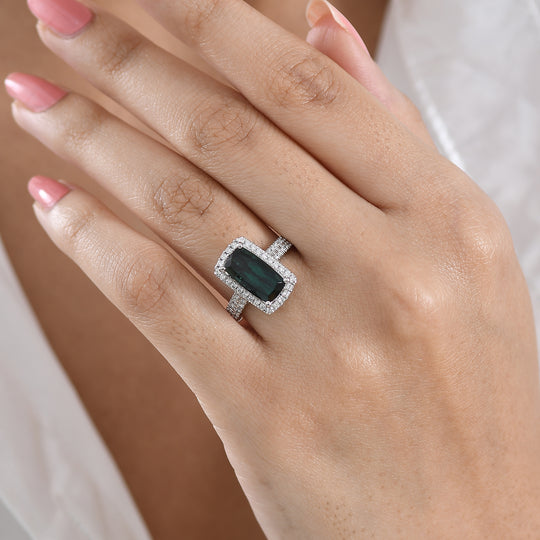 Rhapsody AAAA Indicolite, Weißer Diamant Ring 950 Platin (Größe 17.00)   (10-16 Werktage Lieferzeit) ca. 3,96 ct