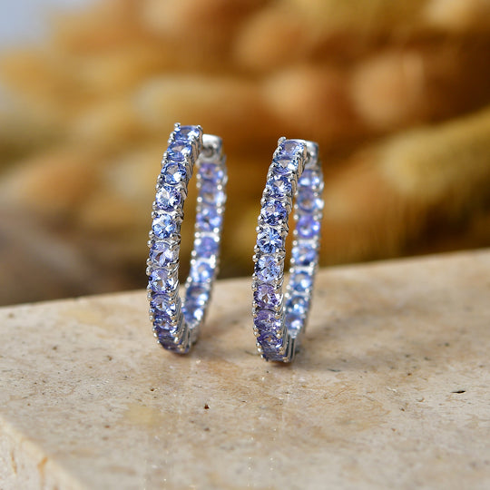 D'Joy Tansanit Ohrringe 925 Silber Rhodiniert ca. 3,96 ct.