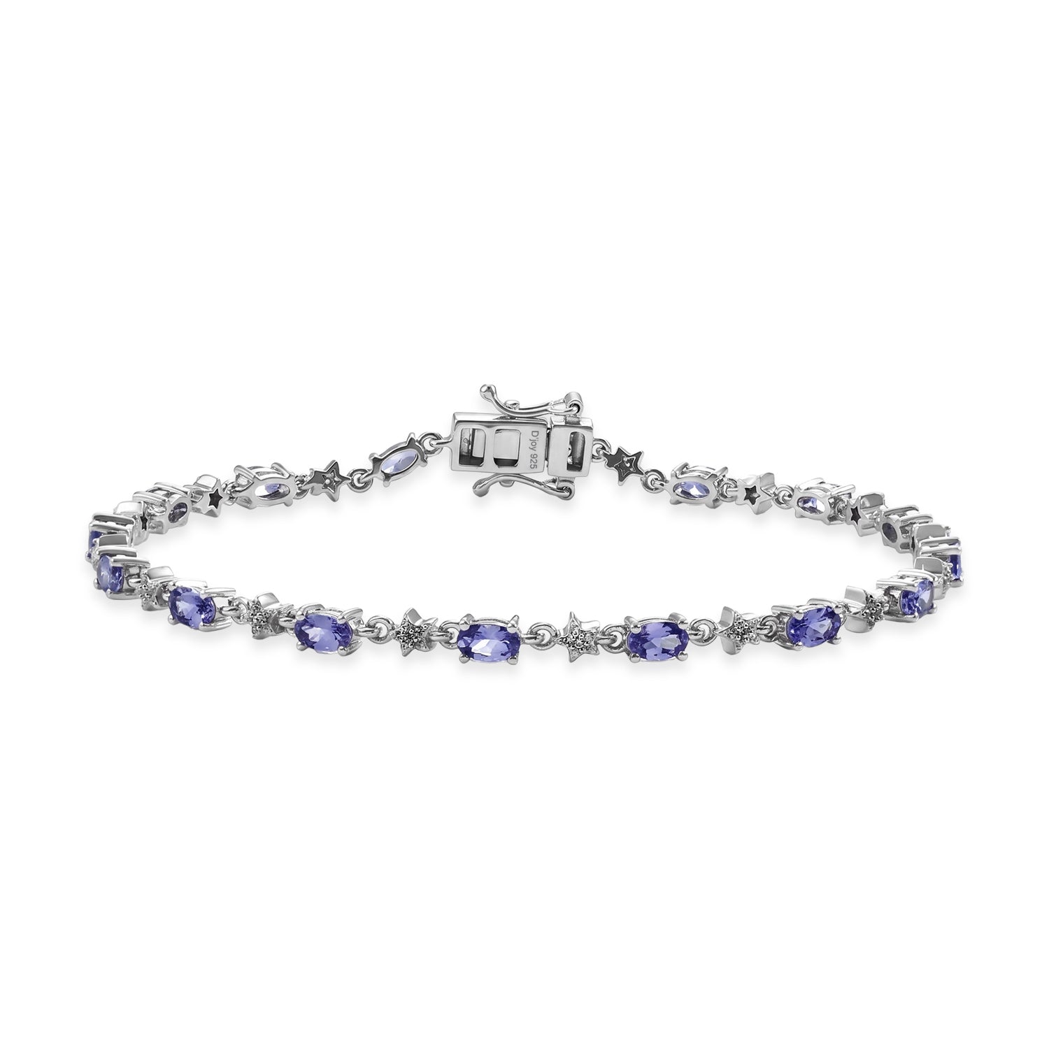 D'Joy Tansanit, Weißer Zirkon Armband ca. 20 cm 925 Silber Rhodiniert ca. 4,45 ct.