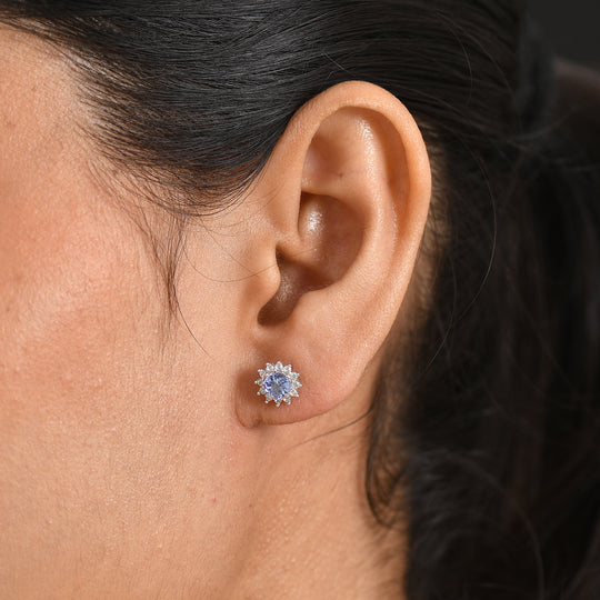D'Joy Tansanit, Weißer Zirkon Ohrringe 925 Silber Platiniert ca. 1,00 ct.
