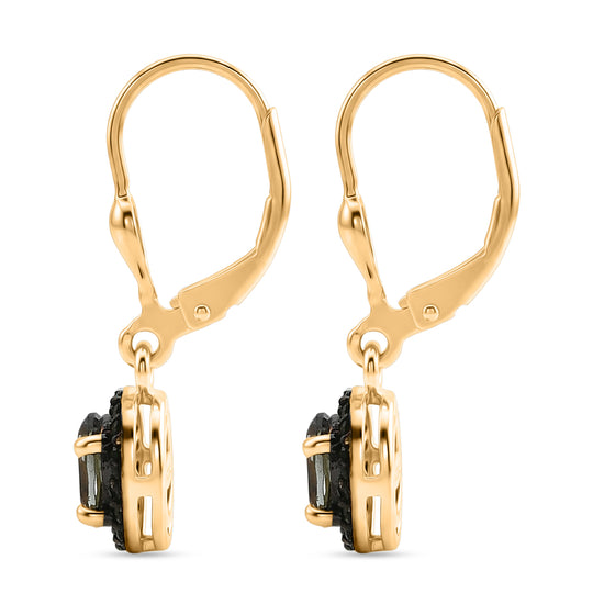 D'Joy Grüner Tansanit, Grüner Diamant Ohrringe 925 Silber 750 Gelbgold vermeil ca. 1.06 ct
