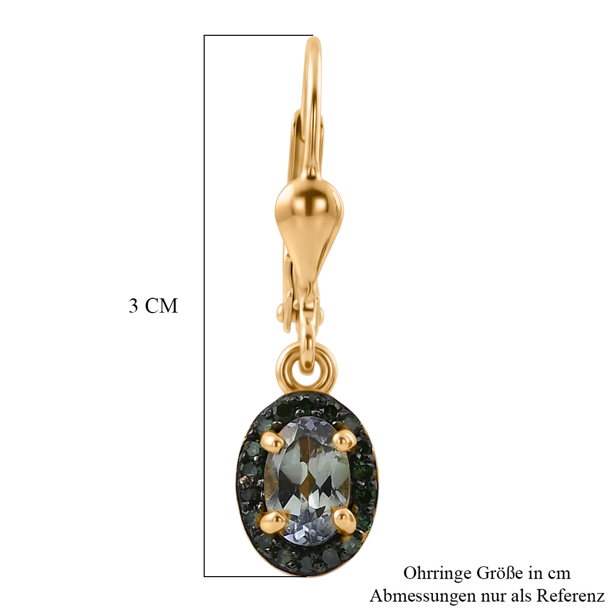 D'Joy Grüner Tansanit, Grüner Diamant Ohrringe 925 Silber 750 Gelbgold vermeil ca. 1.06 ct