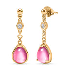 D'Joy Flamingo Mondstein, Moissanit Ohrringe 925 Silber 750 Gelbgold vermeil ca. 5,21 ct.