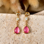 D'Joy Flamingo Mondstein, Moissanit Ohrringe 925 Silber 750 Gelbgold vermeil ca. 5,21 ct.