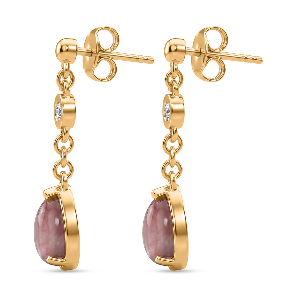 D'Joy Flamingo Mondstein, Moissanit Ohrringe 925 Silber 750 Gelbgold vermeil ca. 5,21 ct.