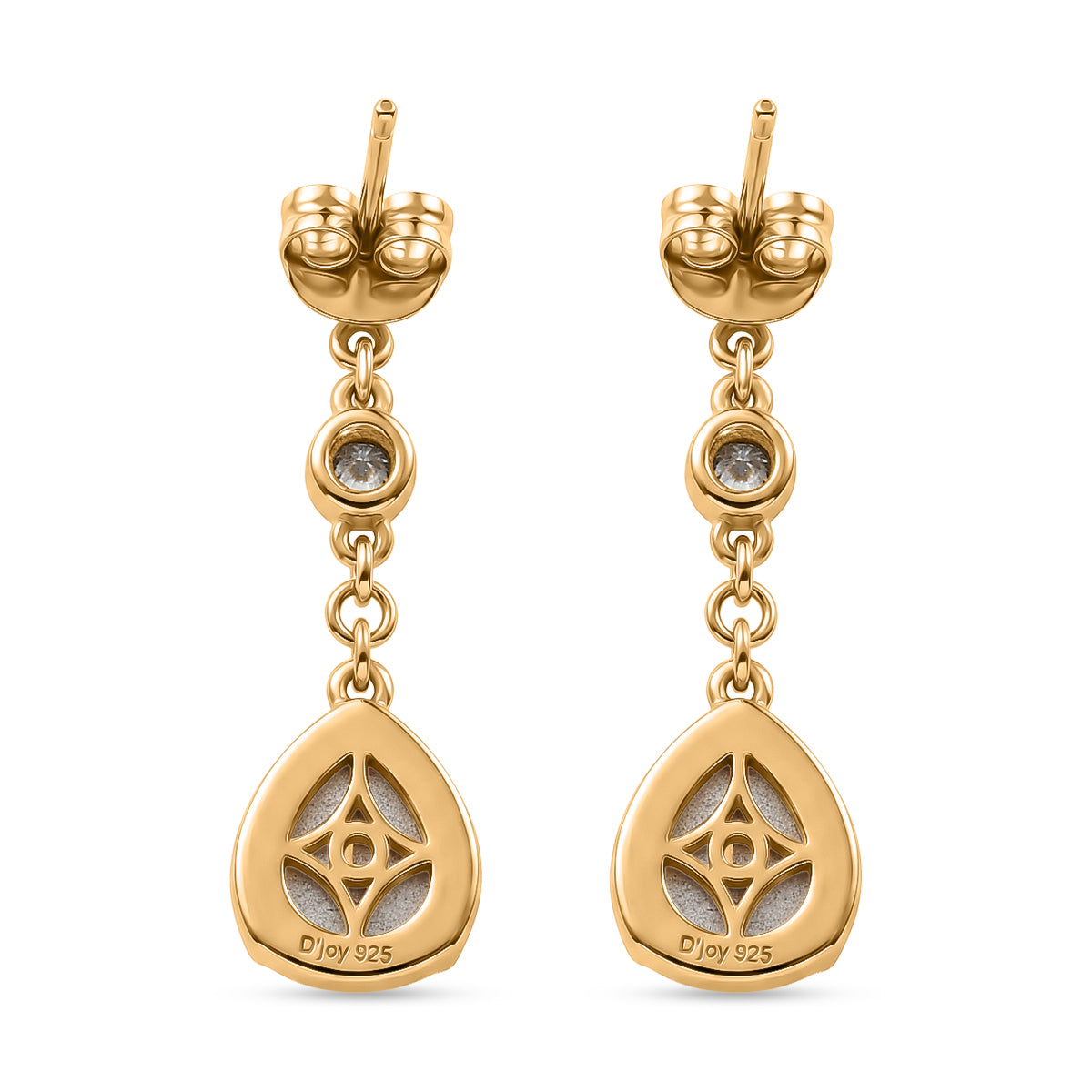D'Joy Flamingo Mondstein, Moissanit Ohrringe 925 Silber 750 Gelbgold vermeil ca. 5.21 ct