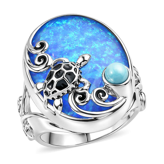 AAA Blauer Opal Doublet, Larimar Ring Rhodiniert (Größe 17.00) ca. 18.96 ct