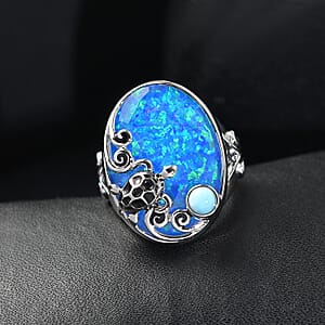AAA Blauer Opal Doublet, Larimar Ring Rhodiniert (Größe 17.00) ca. 18.96 ct
