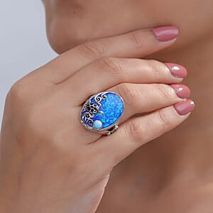 AAA Blauer Opal Doublet, Larimar Ring Rhodiniert (Größe 17.00) ca. 18.96 ct
