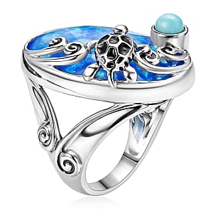 AAA Blauer Opal Doublet, Larimar Ring Rhodiniert (Größe 17.00) ca. 18.96 ct