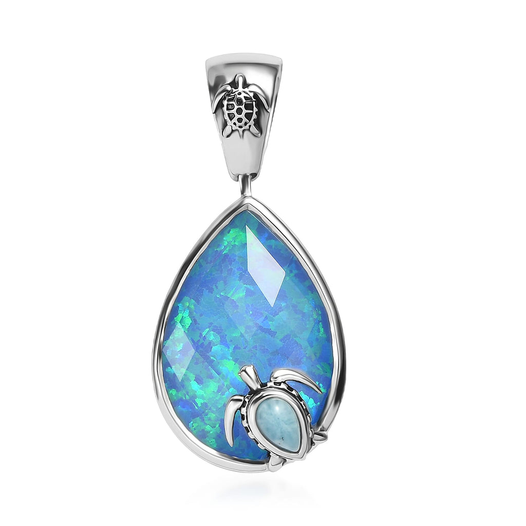 AAA Blauer Opal, Larimar Anhänger 925 Silber Rhodiniert ca. 9,30 ct.