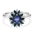 D'Joy Pfau Tansanit, Blauer Diamant Ring 925 Silber Rhodiniert (Größe 18.00) ca. 0,81 ct