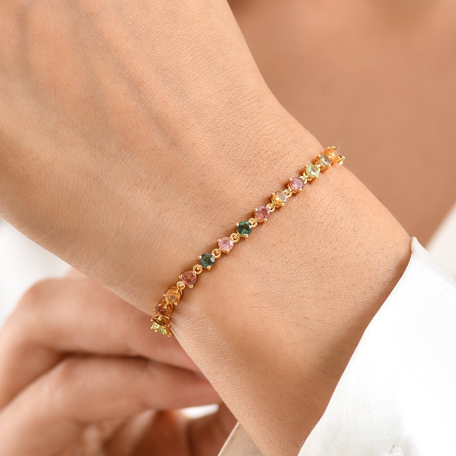 D'Joy AA Mehrfarbig-Turmalin Armband ca. 20 cm 925 Silber 750 Gelbgold vermeil ca. 4,66 ct.