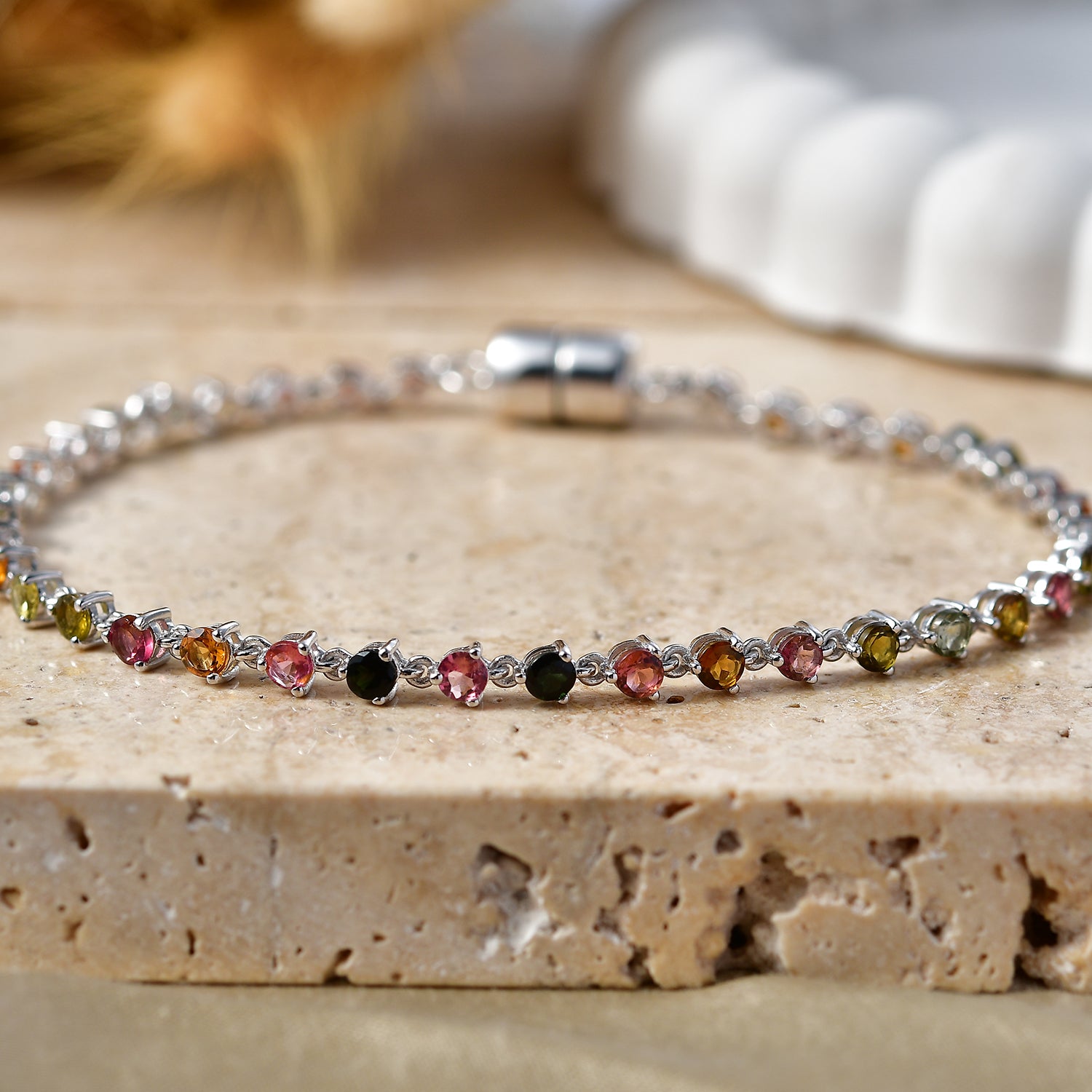 D'Joy AA Mehrfarbig-Turmalin Armband ca. 20 cm 925 Silber Rhodiniert ca. 4,66 ct.