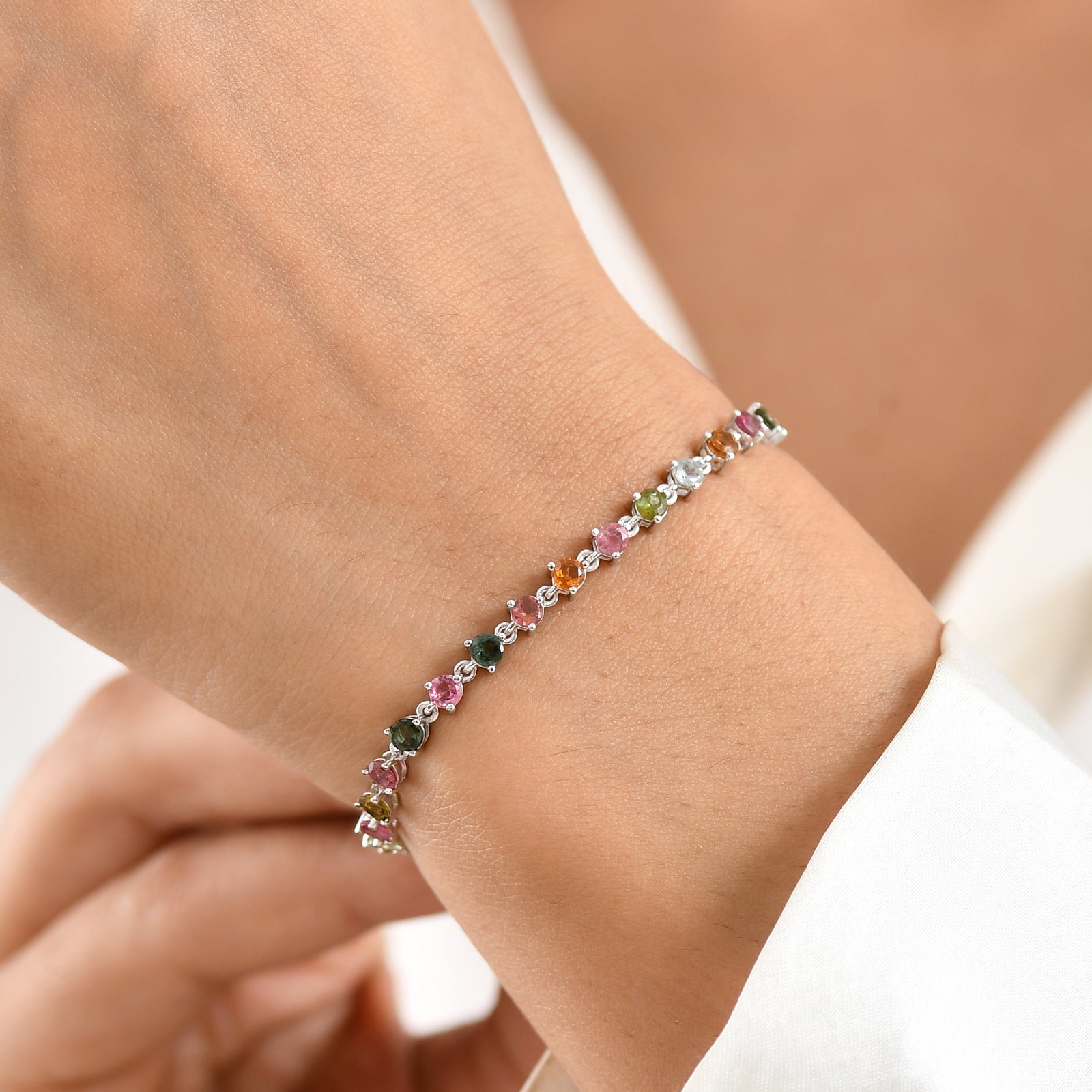 D'Joy AA Mehrfarbig-Turmalin Armband ca. 20 cm 925 Silber Rhodiniert ca. 4,66 ct.