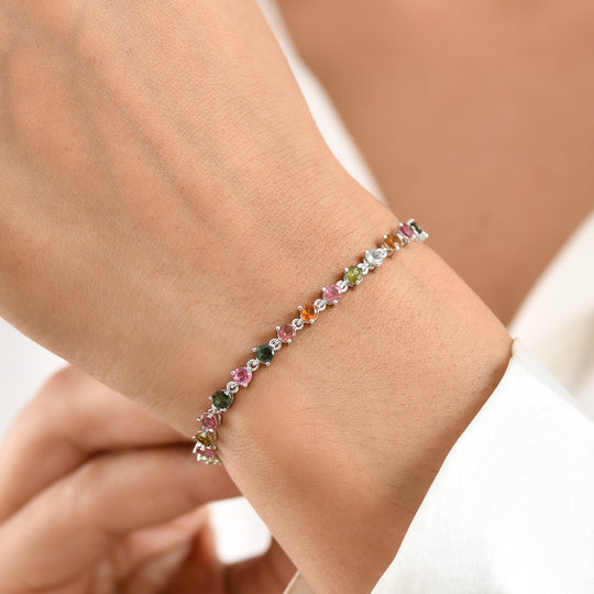 D'Joy AA Mehrfarbig-Turmalin Armband ca. 20 cm 925 Silber Rhodiniert ca. 4,66 ct.