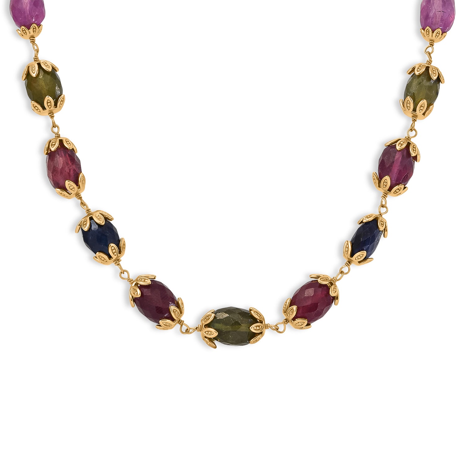 GP Celestial Kollektion - Mehrfarbig Saphir Halskette ca. 45 cm 925 Silber 750 Gelbgold vermeil ca. 99.74 ct