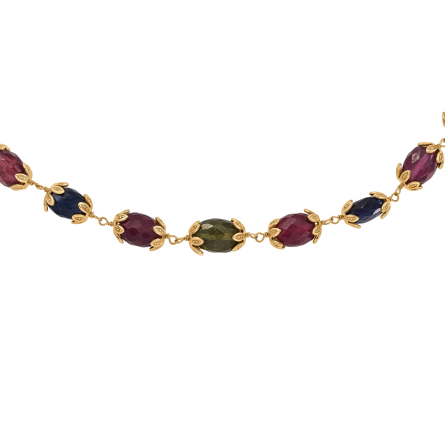 GP - Mehrfarbig Saphir Halskette ca. 45 cm 925 Silber 750 Gelbgold vermeil ca. 99,74 ct.