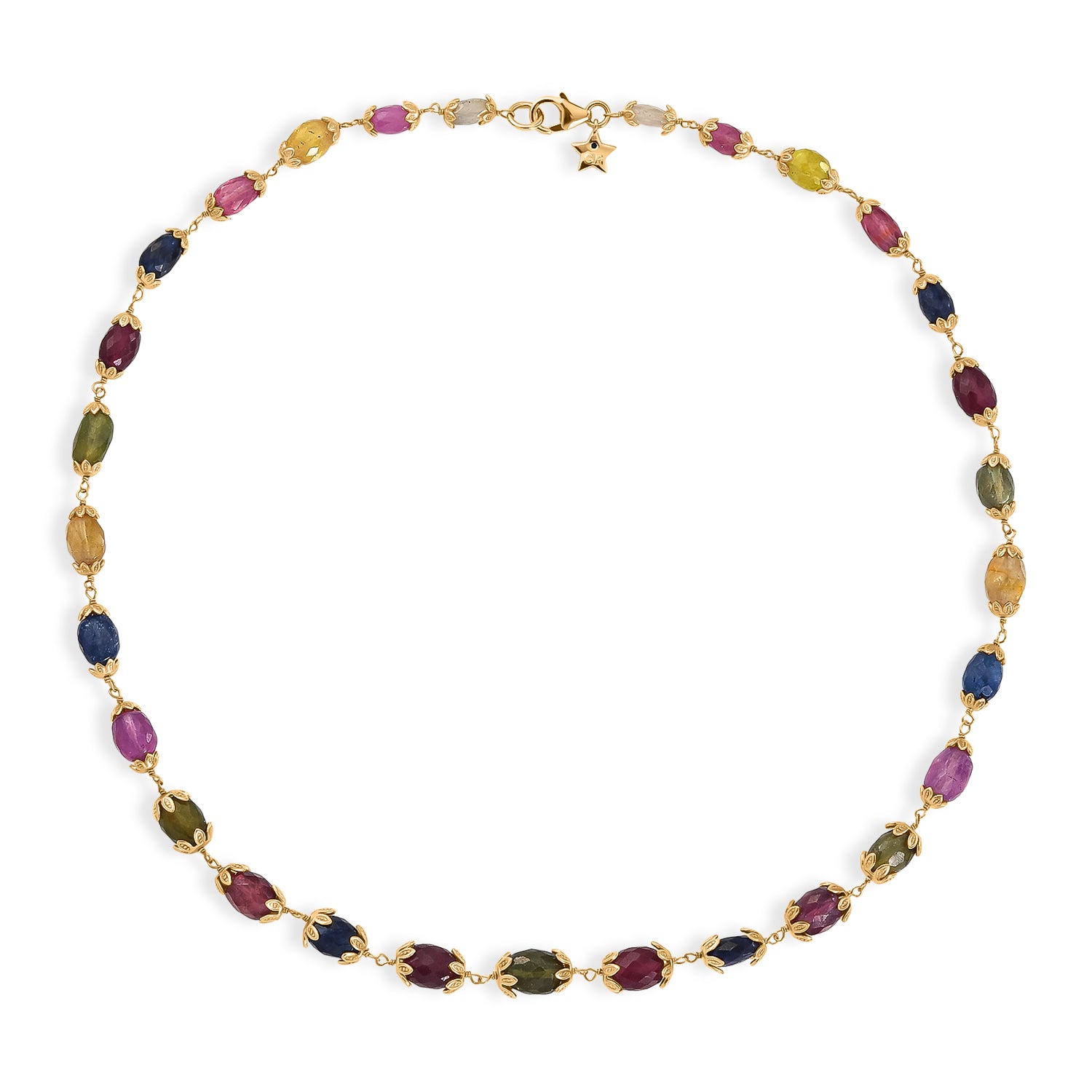 GP - Mehrfarbig Saphir Halskette ca. 45 cm 925 Silber 750 Gelbgold vermeil ca. 99,74 ct.