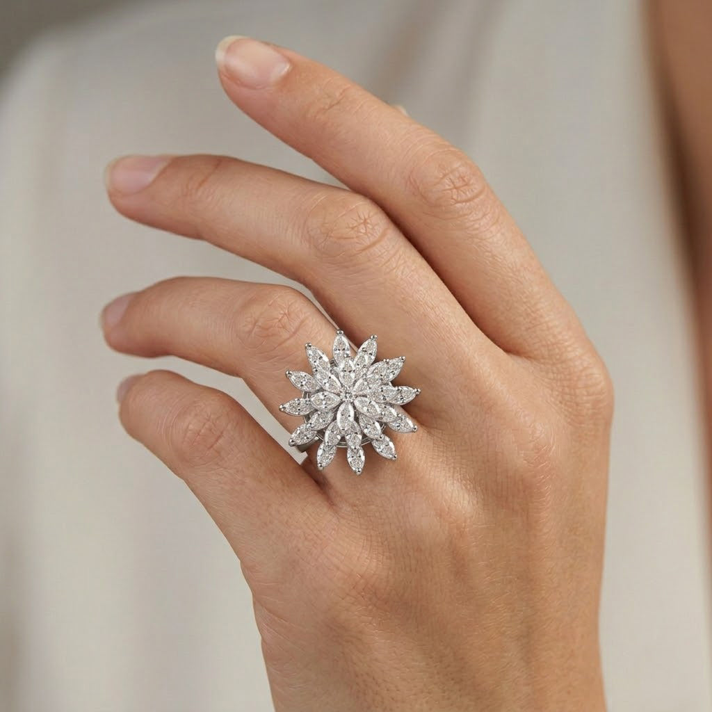 Weißer Zirkonia Ring Nickelfreies Messing, flexibles (Größe 17.00-18.00), Silberfarben