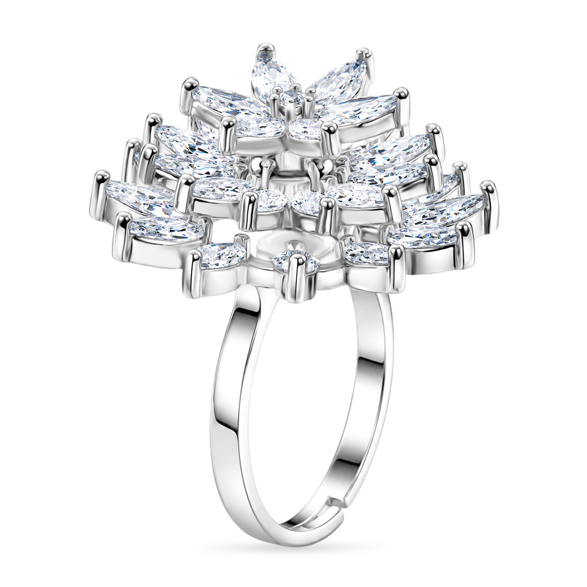 Weißer Zirkonia Ring Nickelfreies Messing, flexibles (Größe 17.00-18.00), Silberfarben