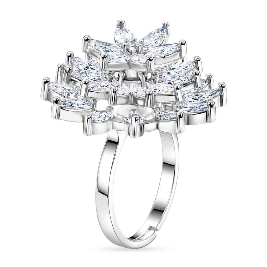 Weißer Zirkonia Ring Nickelfreies Messing, flexibles (Größe 17.00-18.00), Silberfarben