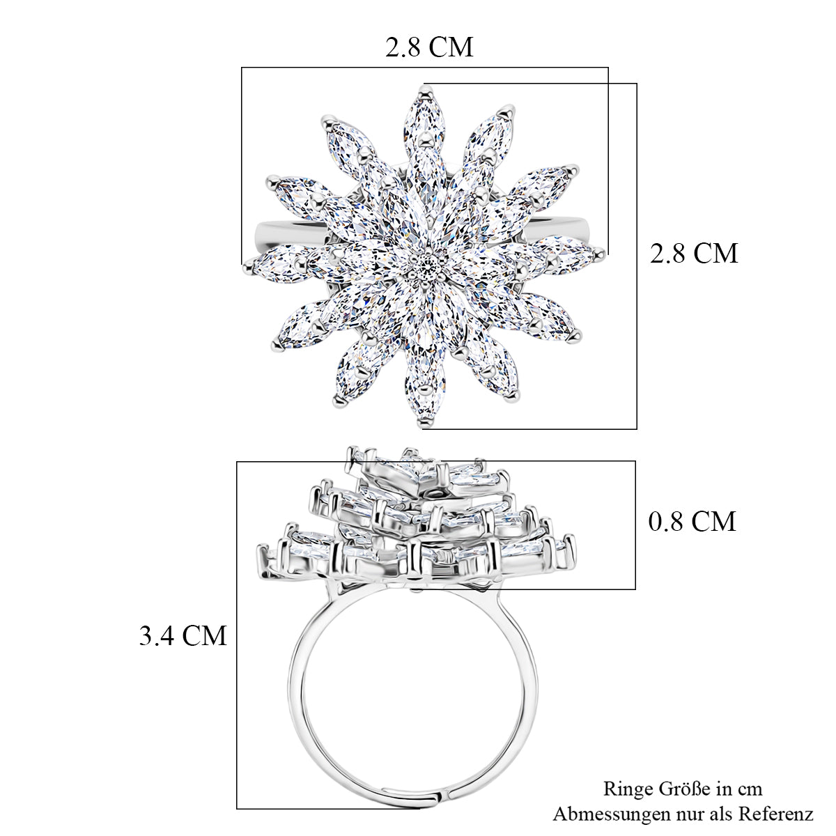 Weißer Zirkonia Ring Nickelfreies Messing, flexibles (Größe 17.00-18.00), Silberfarben