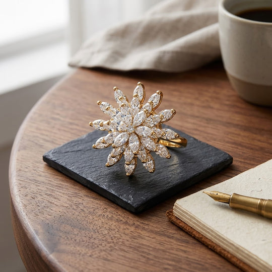 Weißer Zirkonia Ring Nickelfreies Messing, flexibles (Größe 17.00-18.00), Goldfarben