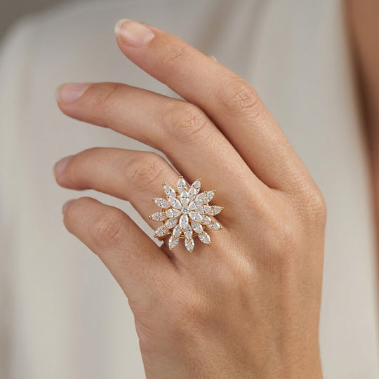 Weißer Zirkonia Ring Nickelfreies Messing, flexibles (Größe 17.00-18.00), Goldfarben