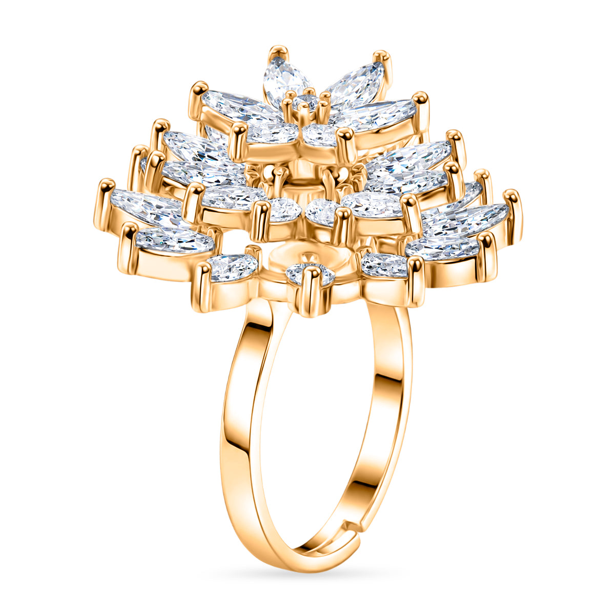 Weißer Zirkonia Ring Nickelfreies Messing, flexibles (Größe 17.00-18.00), Goldfarben