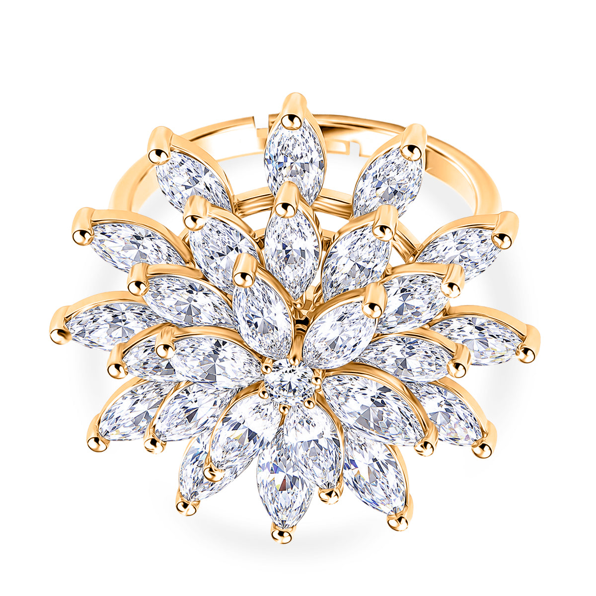 Weißer Zirkonia Ring Nickelfreies Messing, flexibles (Größe 19.00-20.00), Goldfarben