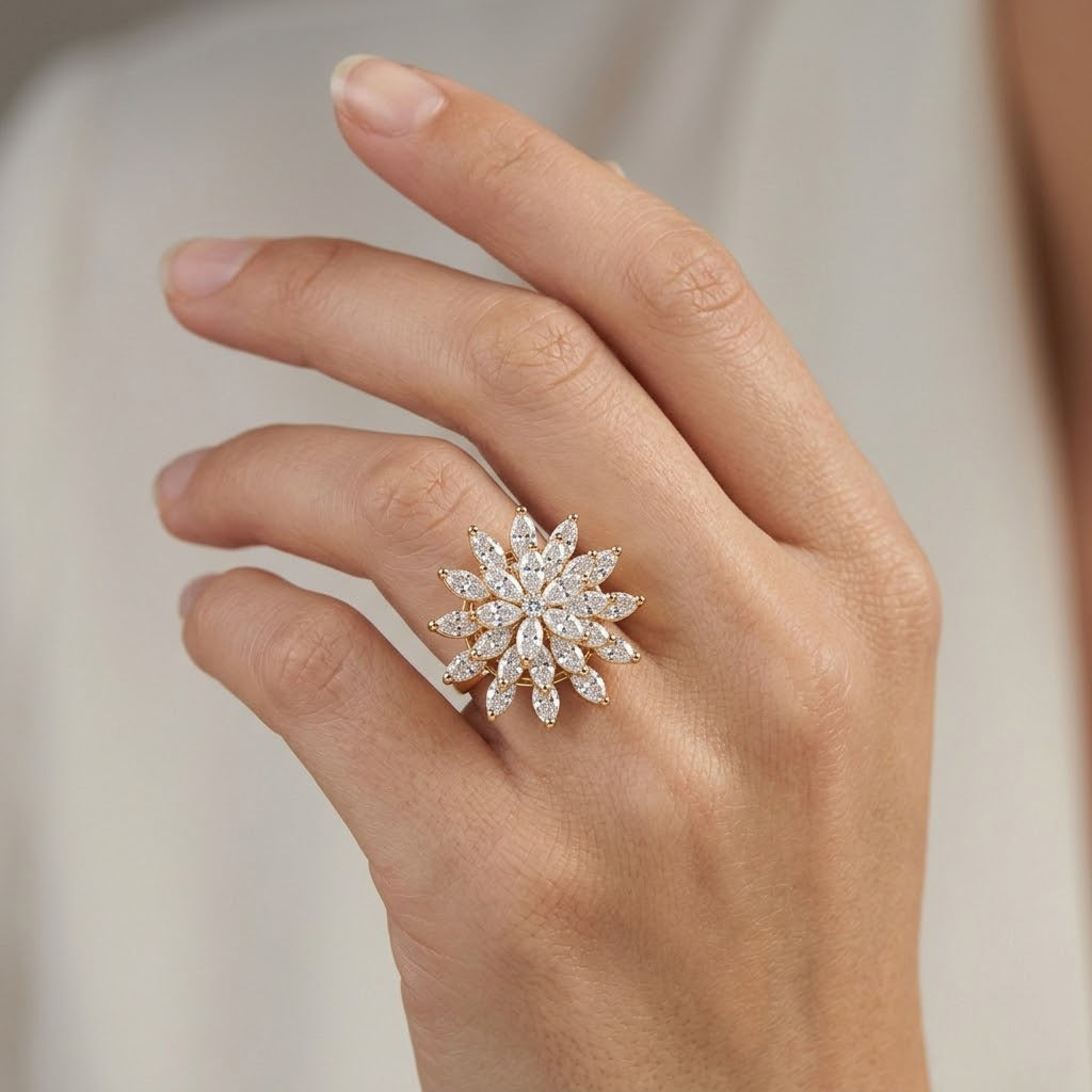 Weißer Zirkonia Ring Nickelfreies Messing, flexibles (Größe 19.00-20.00), Goldfarben