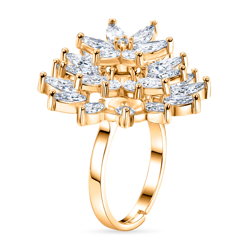 Weißer Zirkonia Ring Nickelfreies Messing, flexibles (Größe 19.00-20.00), Goldfarben