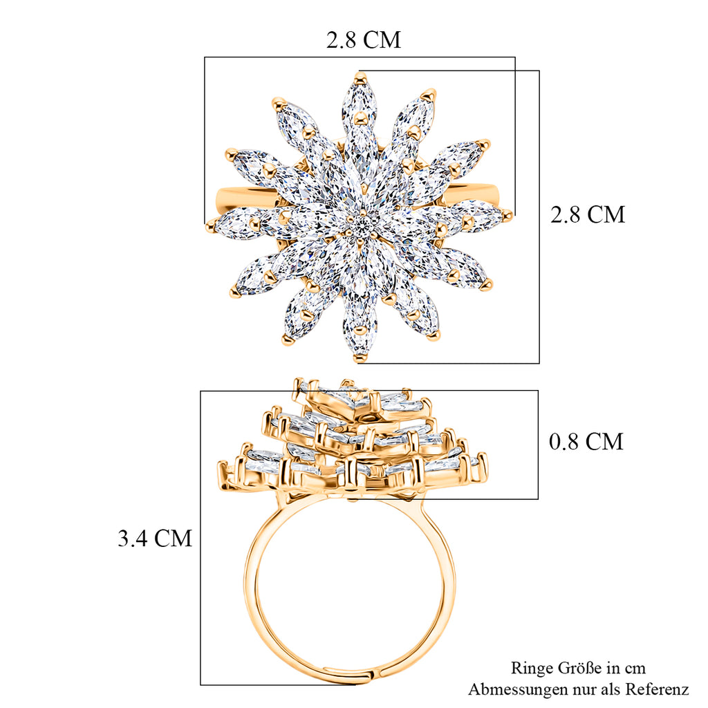 Weißer Zirkonia Ring Nickelfreies Messing, flexibles (Größe 19.00-20.00), Goldfarben