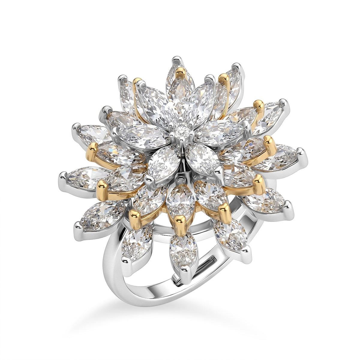 Weißer Zirkonia Ring Nickelfreies Messing, flexibles (Größe 17.00-18.00), Bicolor