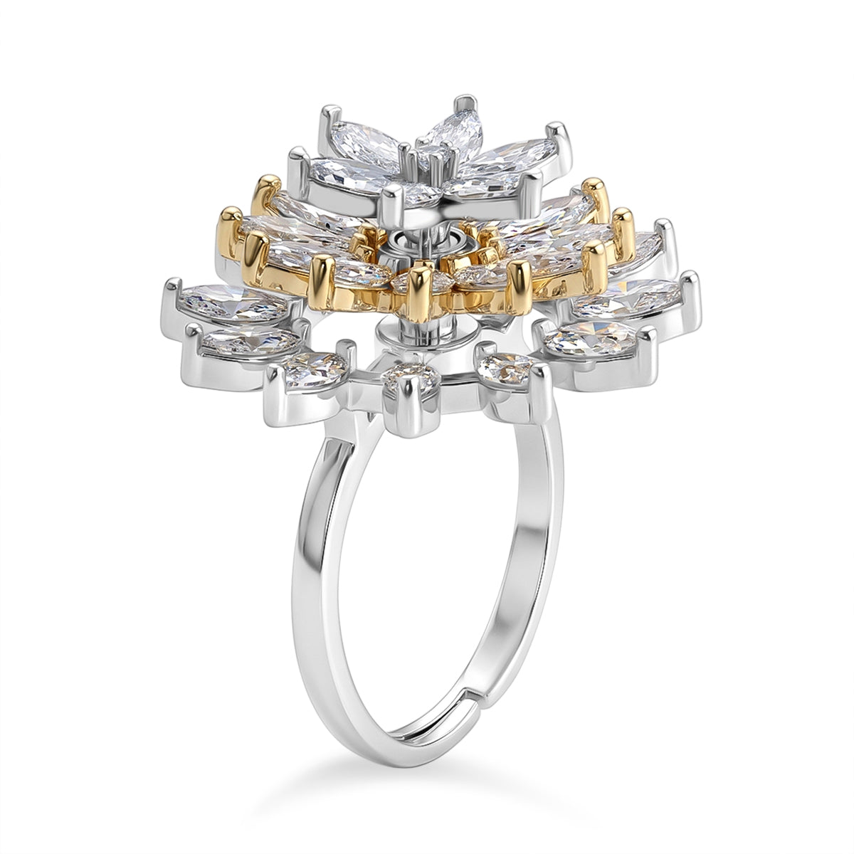 Weißer Zirkonia Ring Nickelfreies Messing, flexibles (Größe 17.00-18.00), Bicolor