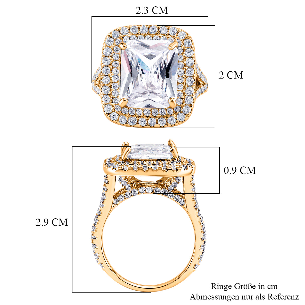 Weißer Zirkonia Ring Nickelfreies Messing, Goldfarben (Größe 20.00) 6.00 ct