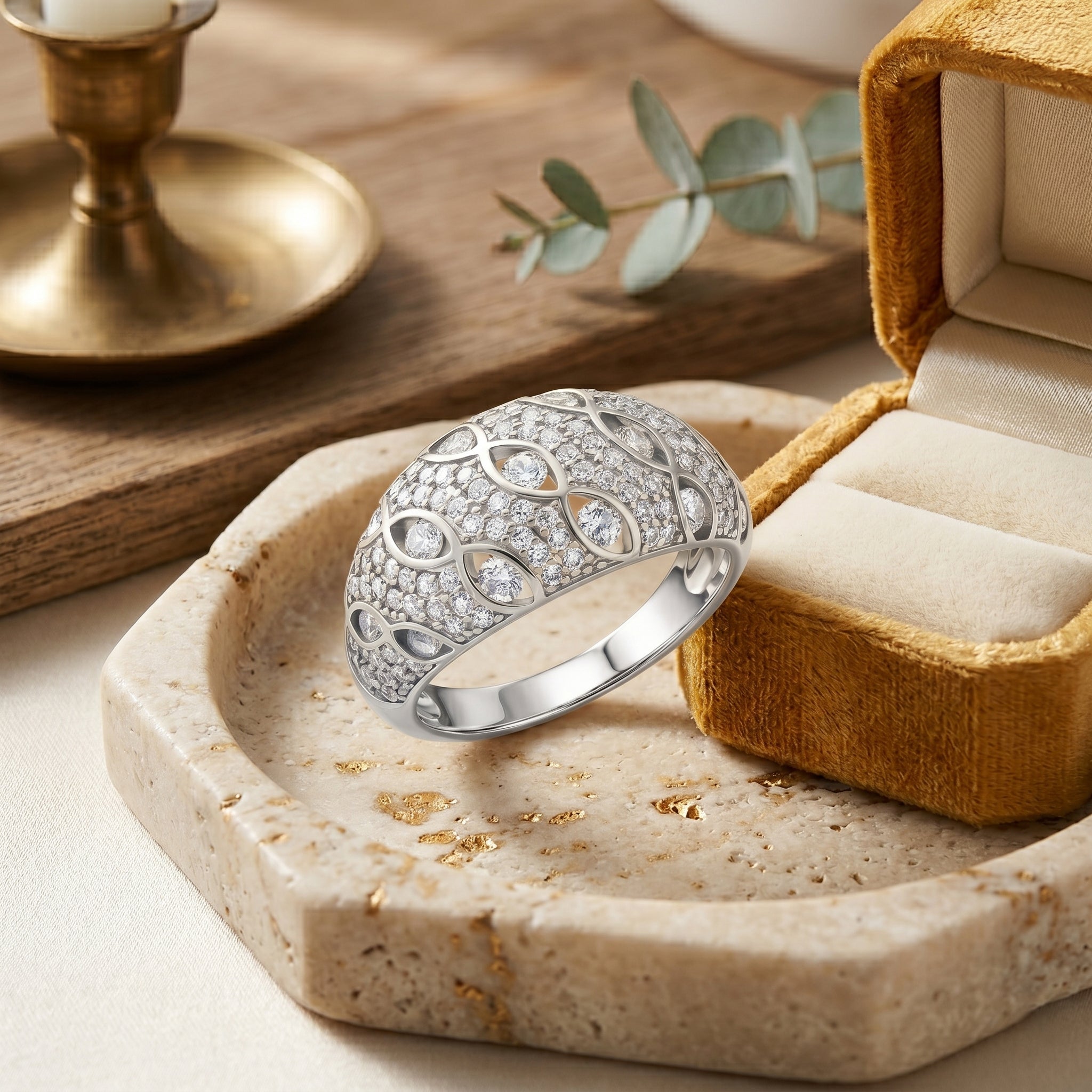 Weißer Zirkonia Ring Nickelfreies Messing, Silbefarben, (Größe 21.00) 2.00 ct