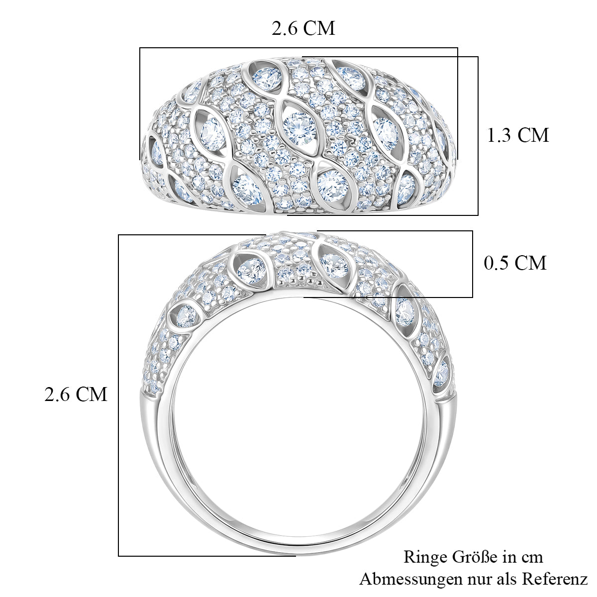 Weißer Zirkonia Ring Nickelfreies Messing, Silbefarben, (Größe 21.00) 2.00 ct