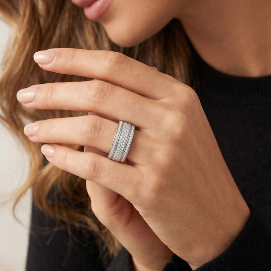 D'Joy Weißer Diamant Ring 925 Silber Rhodiniert (Größe 19.00) ca. 0,53 ct