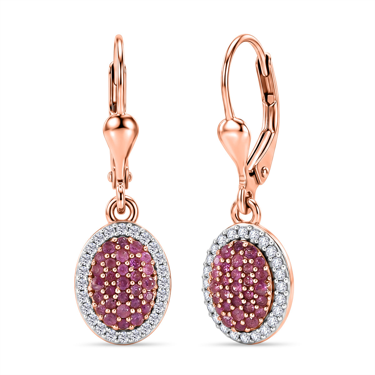 D'Joy Rosa Saphir und Zirkon Ohrringe, 925 Silber 750 Roségold Vermeil - 0,95 ct.